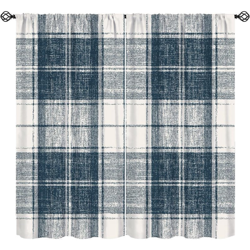 High-Resolution Plaid Pattern Thermal Insulated Curtain Set - Blue, 2 Panels
