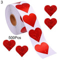 Valentine's Day Heart Stickers - 500 Pcs Glitter Red Labels for Weddings & Parties