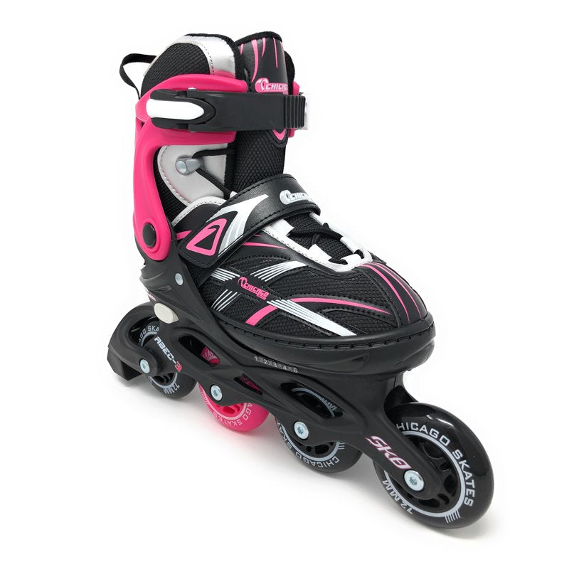 Adjustable Girls Inline Skates - Black Pink Silver, Multi-Size Fit