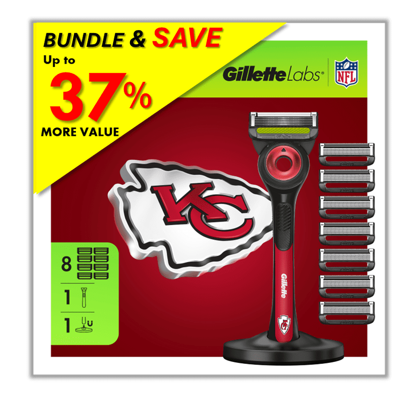 Gillette Labs Chiefs Gameday Razor Bundle with Blade Refills & Magnetic Stand