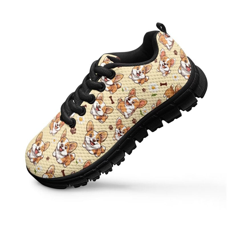 Kids Casual Sneakers with Corgi Print - Lightweight Boys Girls Running Shoes