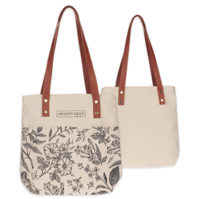 Canvas Tote Bag with Scripture Amazing Grace 2 Corinthians 12:9 for Women