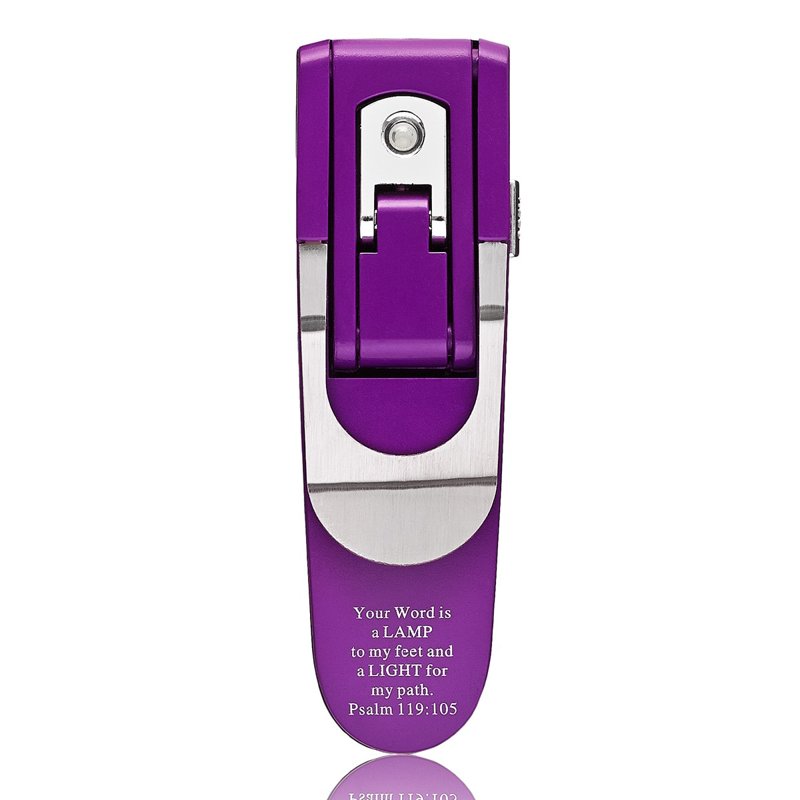 Adjustable LED Clip-On Book Light with Scripture Verse - Purple