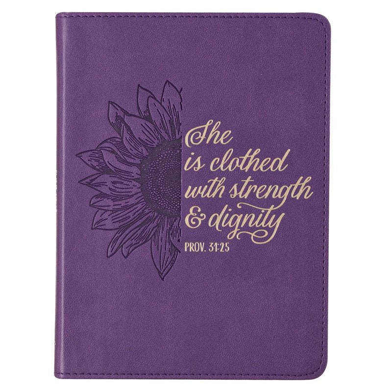 Inspirational Scripture Journal with Sunflower Design - Purple Faux Leather, 240 Ruled Pages