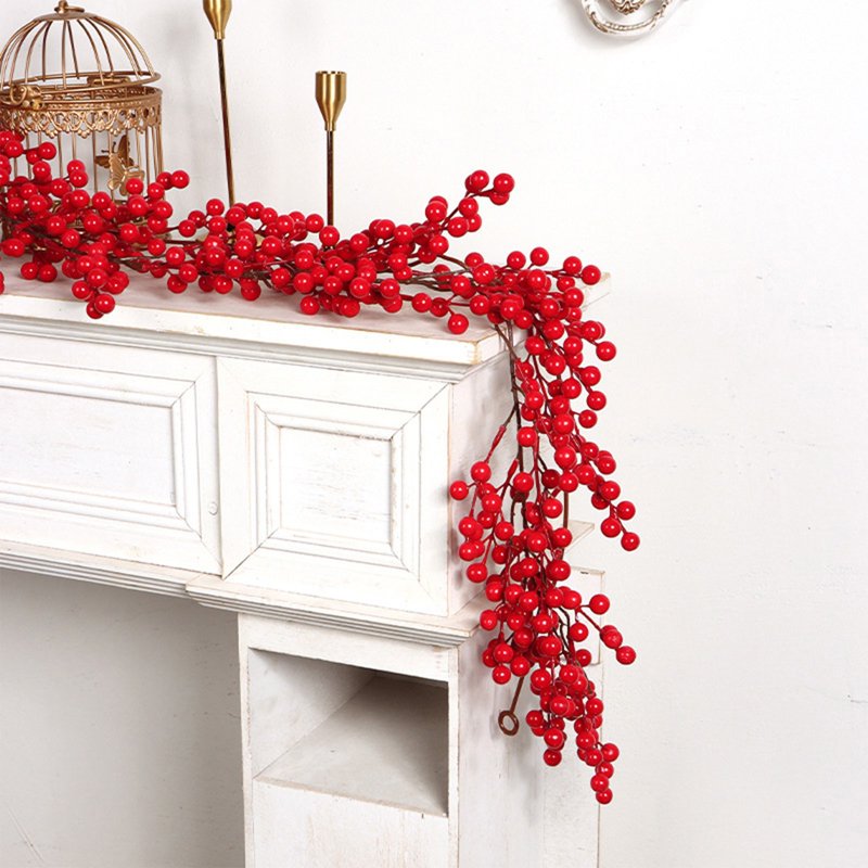Artificial Christmas Berry Garland, 68 Inch Red Wreath Decor for Mantel Door Wall Fireplace