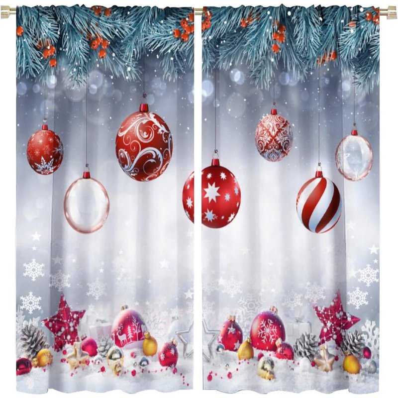 Christmas Snowman Xmas Tree Santa Curtains Blackout 2 Panel Set Window Drapes