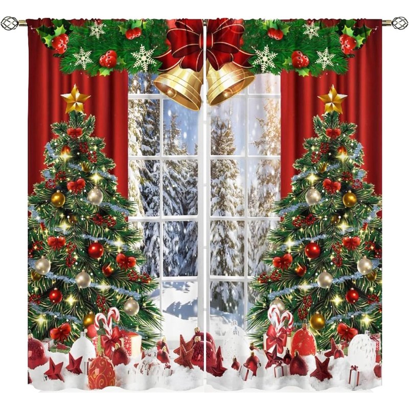 Christmas Window Curtains 2-Piece Set Holiday Decor for Living Room & Bedroom