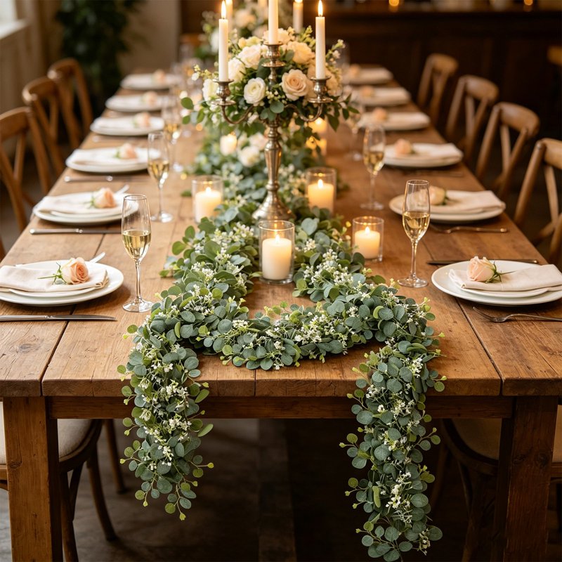 Artificial Green Garland for Wedding & Holiday Decor, 6FT Faux Leaf Vines