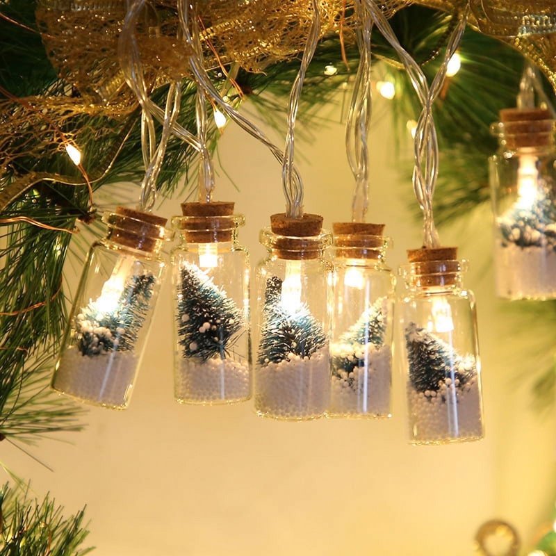 Indoor Christmas String Lights with Glass Drift Bottles - Battery Powered 6.5ft Warm White