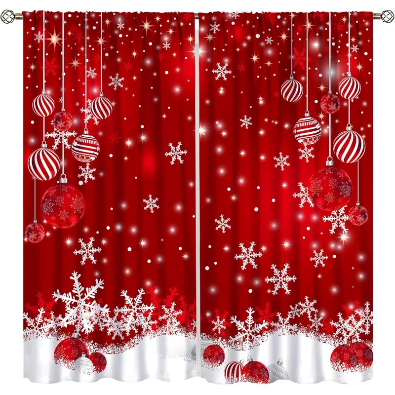 Winter Xmas Tree Glitter Print Blackout Window Curtains - 2 Panels, 84x84 Inch