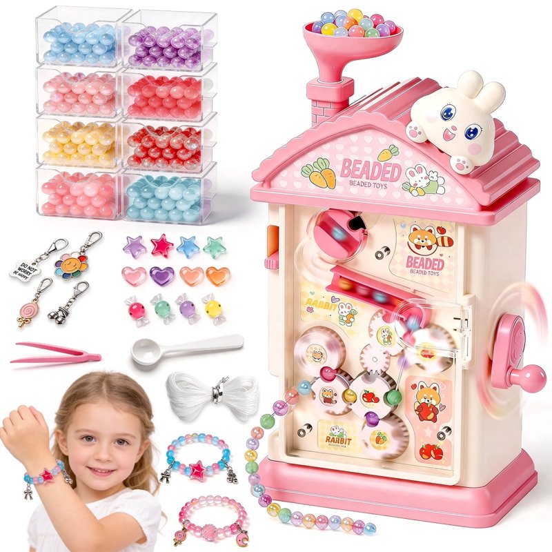 Kids Jewelry Making Kit with Bracelet Maker Machine & Beads - Creative Craft Toy for Ages 3-12
