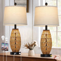 Set of 2 27-Inch Rattan Table Lamps with Night Light & USB Charging
