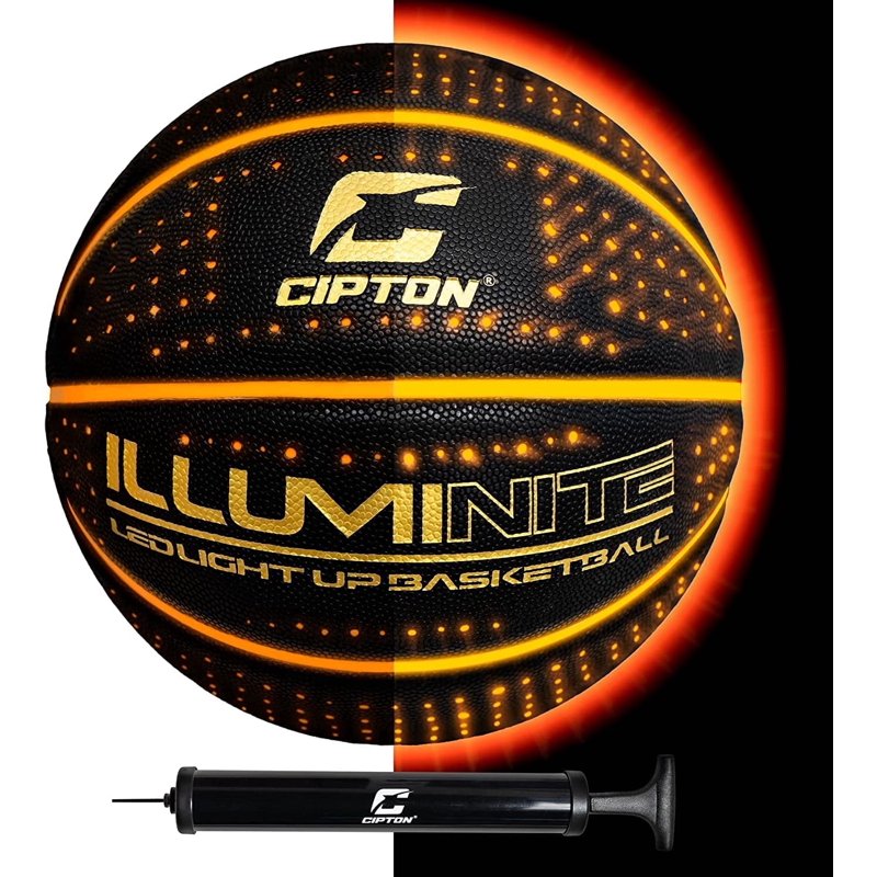 Light Up 29.5 Inch Leather Basketball with Pump - Glow in Dark LED