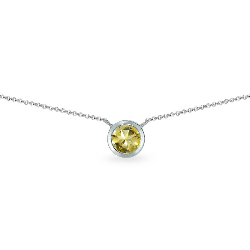 Sterling Silver Dainty Bezel-Set Gemstone Choker Necklace for Women & Teens