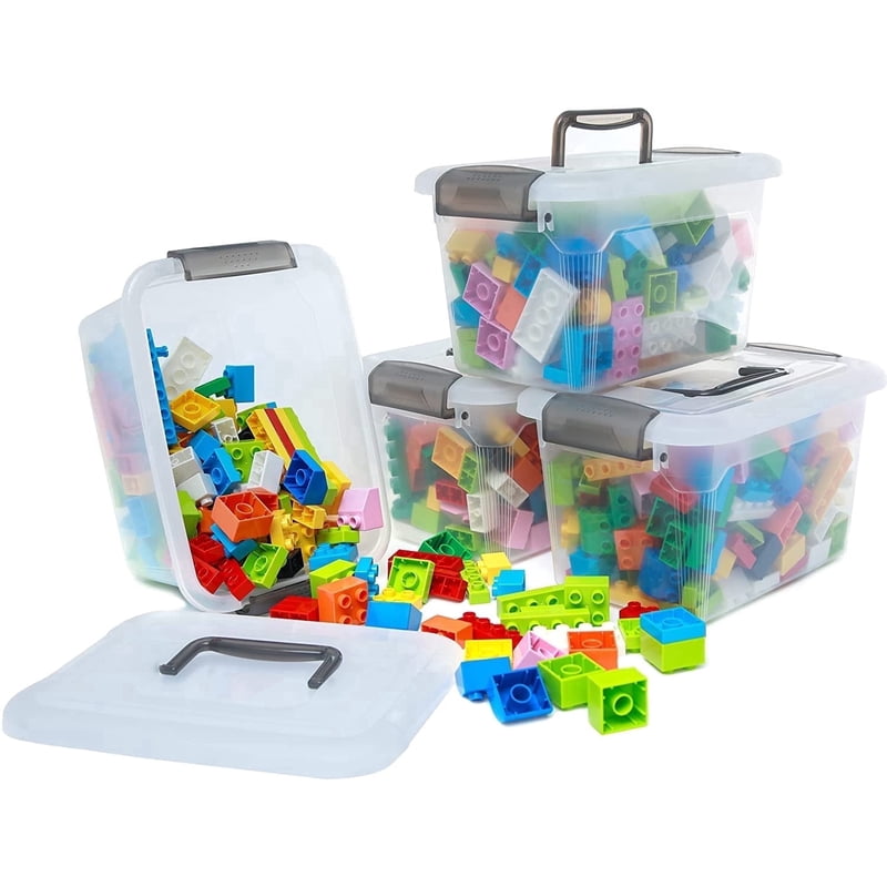 Stackable Storage Bins with Lids & Handles, 5.3 Qt. - 4 Pack Clear Organizers for Kids and Home