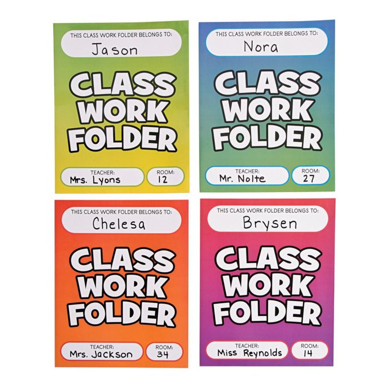 Classwork Pocket Folders - Laminated School Paper Holders, 12 Pieces
