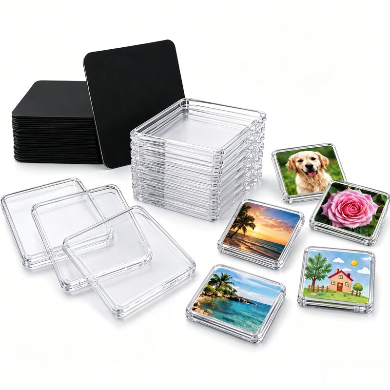 DIY Fridge Magnets Kit - Clear Acrylic Photo Magnet Making Set with Adhesive Backing