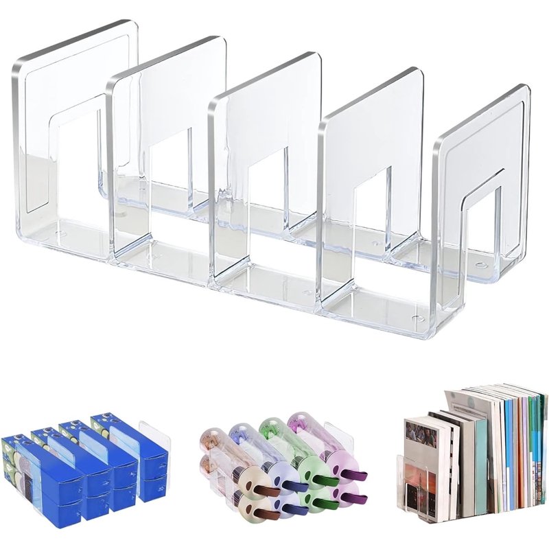 Clear Acrylic File Organizer with 4 Slots - Desk & Office Document Storage