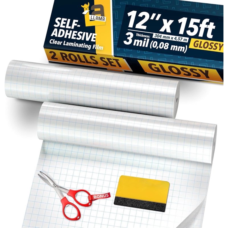 Self-Adhesive Clear Laminating Film Roll Set 12x15ft Glossy Protection
