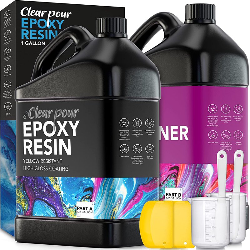 Clear Pour Epoxy Resin Kit - 1 Gallon, 2 Pieces Clear Adhesive for Tables & Countertops