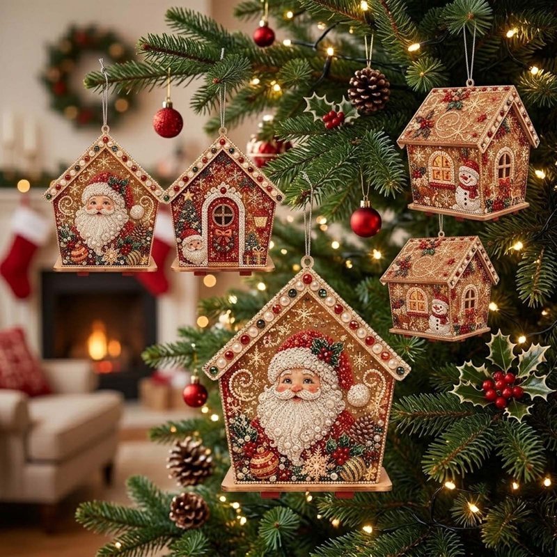 DIY Christmas Pearl Diamond Art Kit Wooden House Ornament Holiday Decoration