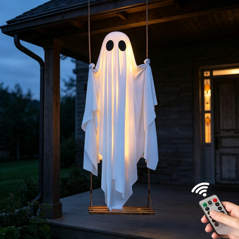 Light-Up Ghost Halloween Decorations Outdoor - 6.5 FT Spooky Swing Ghosts