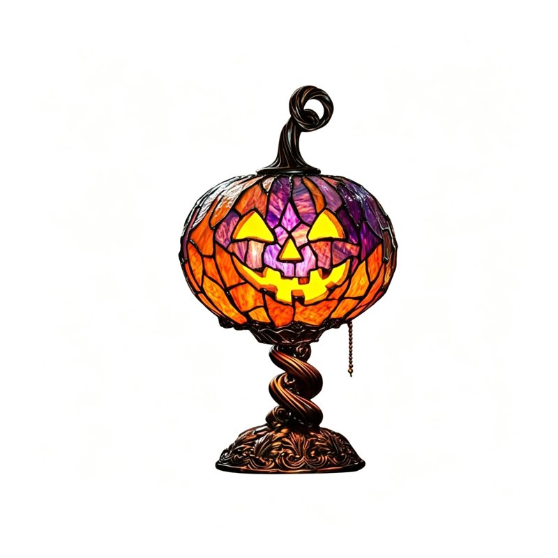 Halloween Pumpkin Lamp - Tiffany-Style Night Light for Home & Party Decor