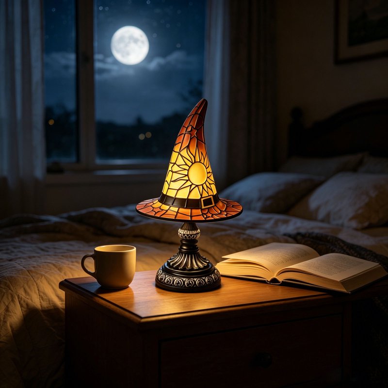 Halloween Witch Hat Lamp Tiffany-Style Night Light Decorative Table Lamp