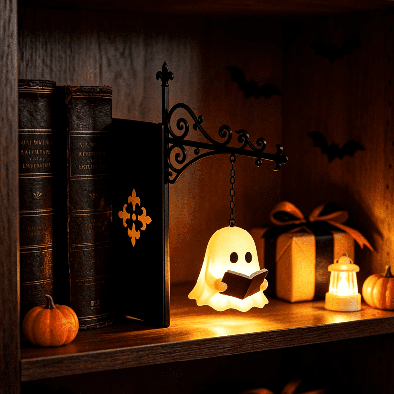 Ghost Library Decorative Bookshelf Light - Mini Hanging Lantern Lamp for Book Lovers (Ghost Variant)