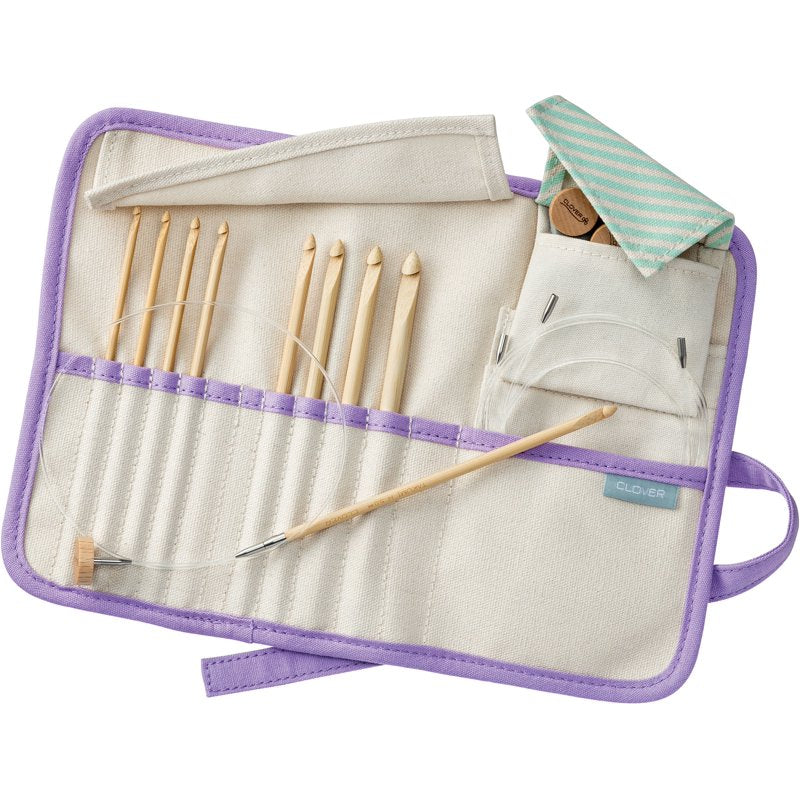 Bamboo Crochet Hook Set with Interchangeable Sizes and Cord Stoppers - 9 Piece