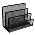 Metal Mesh Desktop Mail Organizer with 3 Vertical Compartments - Black Office Storage