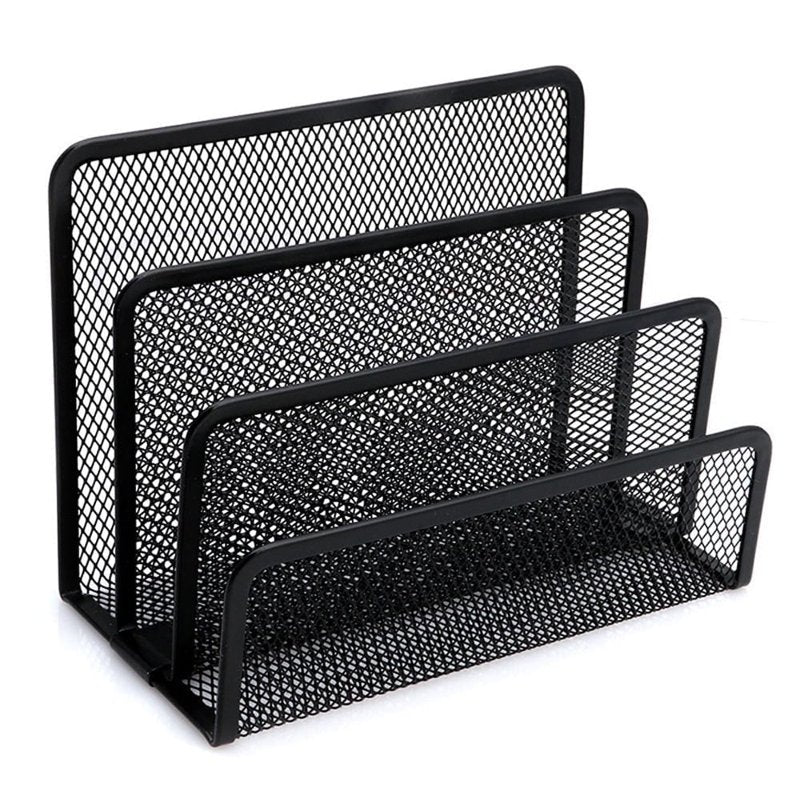 Metal Mesh Desktop Mail Organizer with 3 Vertical Compartments - Black Office Storage