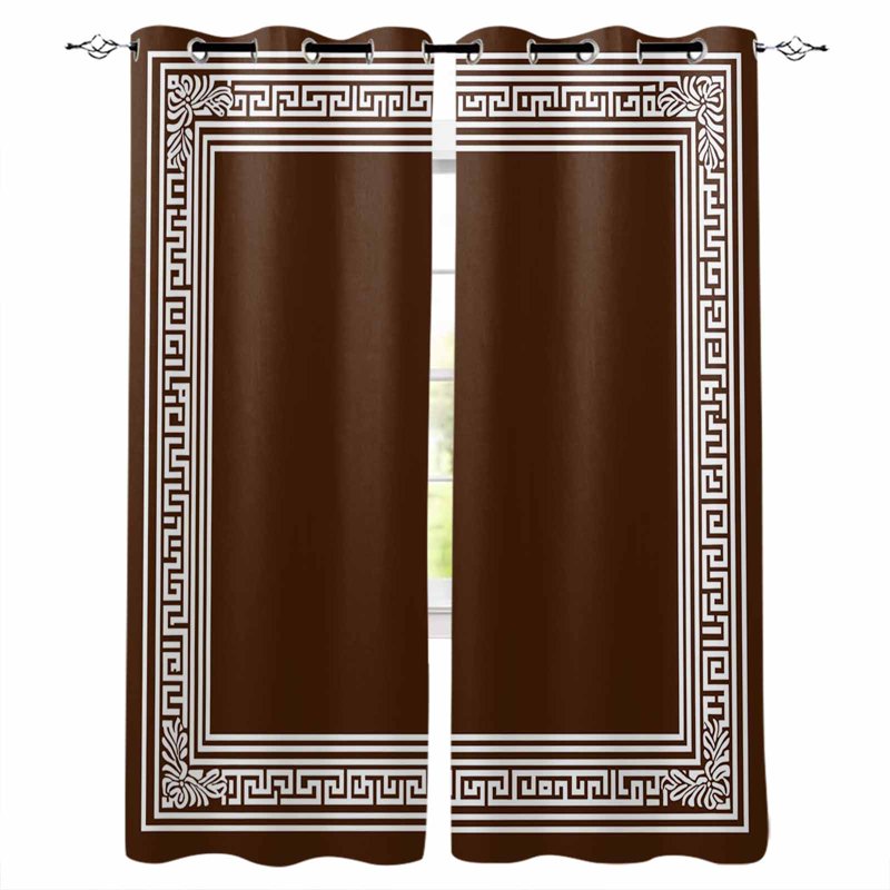 Blackout Curtains for Living Room & Bedroom - Geometric Greek Key Design, Insulated Grommet Drapes, 84 Inches Long