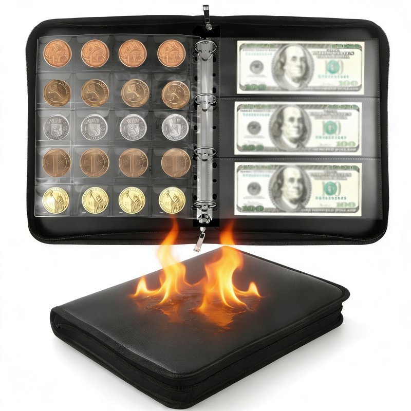 Coin Collection Album with 360 Pockets for Coins & Banknotes - Fireproof Storage Case