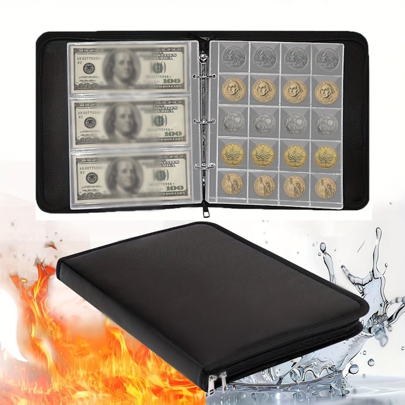 Fireproof Coin Collection Album with 396 Pockets Organizer Storage Case