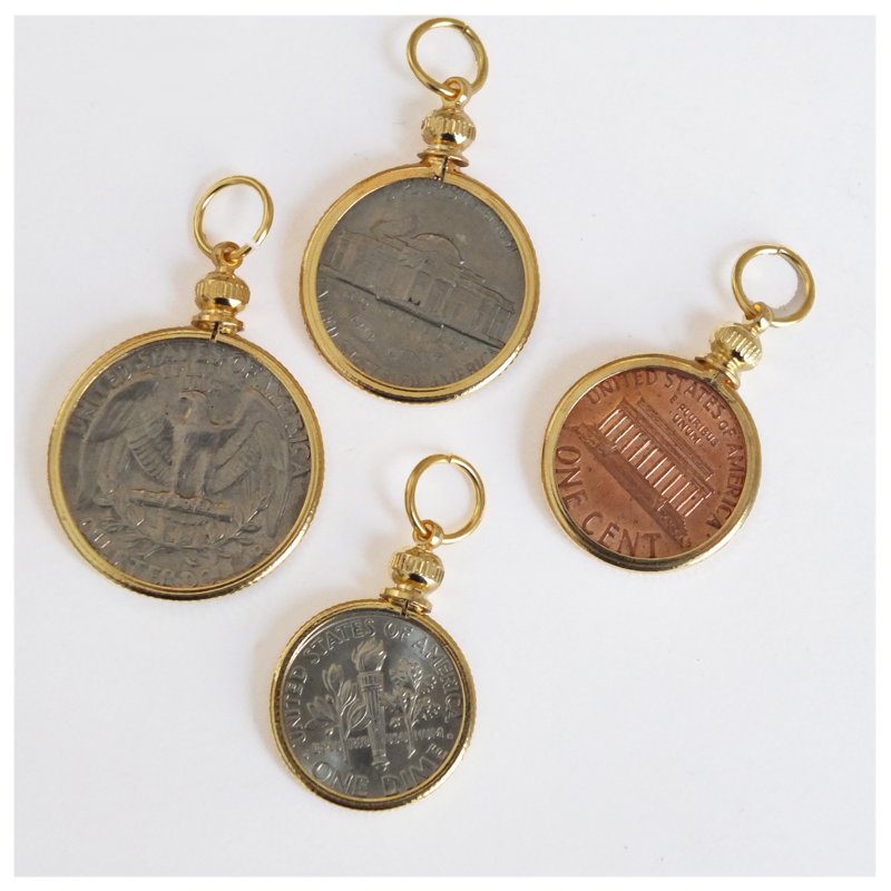 Set of 4 Goldtone Coin Holders for US Pennies Nickels Dimes Quarters