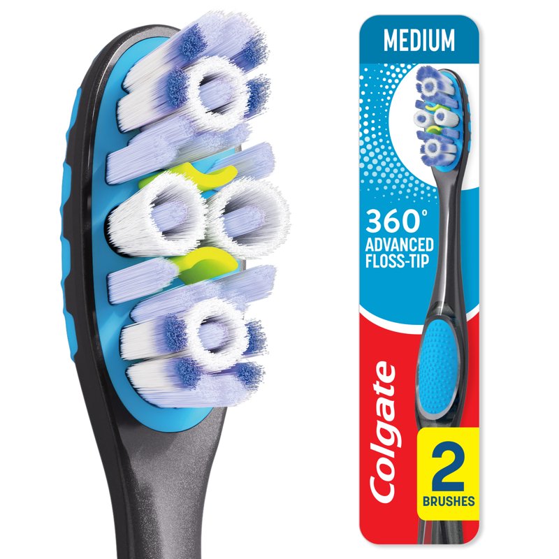 Manual Adult Toothbrush Pack with Floss-Tip & Tongue Cleaner – 2 Pack