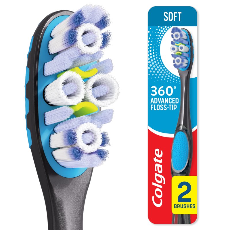 Manual Adult Toothbrush Pack with Soft Floss-Tip Bristles & Tongue Cleaner