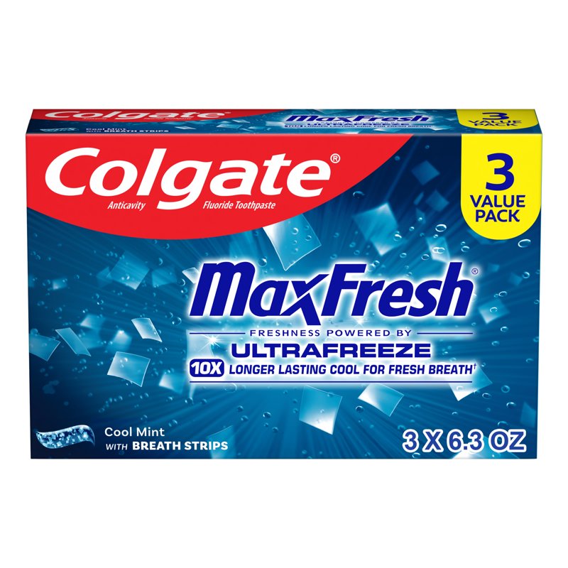 Bulk Fluoride Toothpaste with Long-Lasting Fresh Breath - Cool Mint, 3 Pack