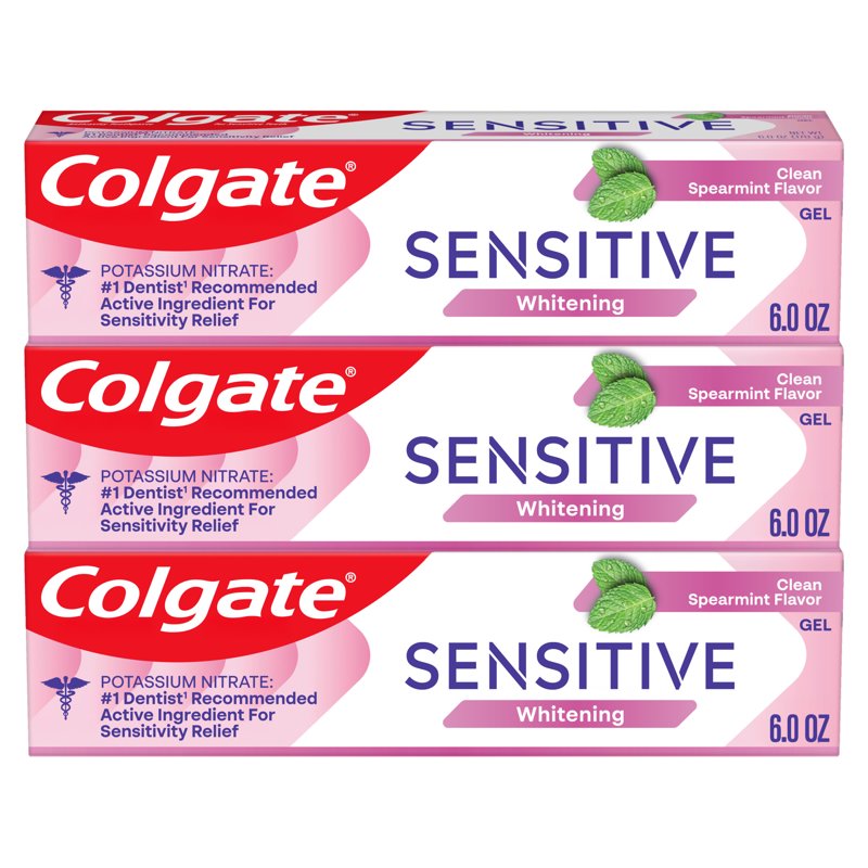 Sensitive Whitening Toothpaste Gel for Sensitive Teeth - Spearmint, Pack of 3