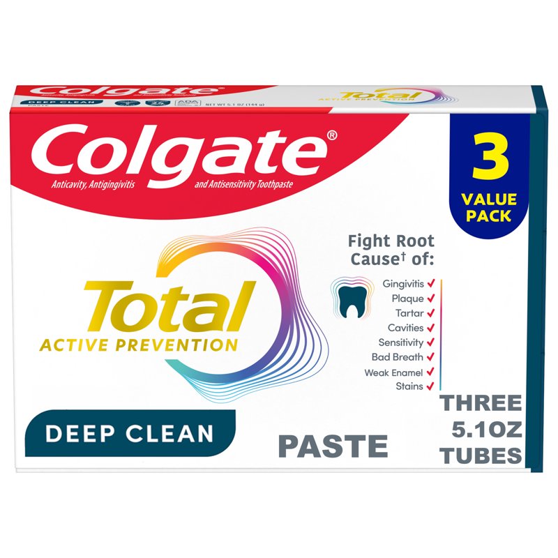 Deep Clean Toothpaste with Fluoride - Mint, 3 Pack, 5.1 oz - Prevents Cavities and Gingivitis
