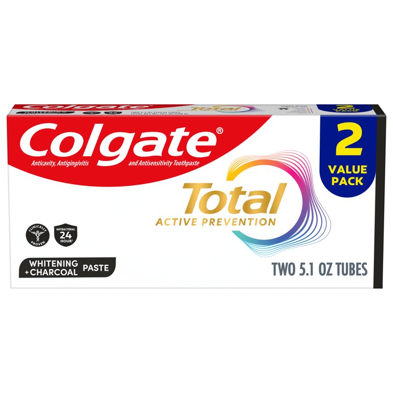 Colgate Total Whitening Charcoal Toothpaste 5.1 Oz Twin Pack - Mint