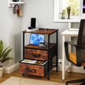 File Cabinet with Charging Station and Storage Shelves - Rustic Brown