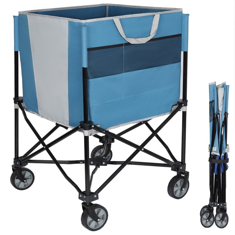 Collapsible Tennis Ball Cart with 360° Wheels – Portable Ball Hopper with Side Pockets
