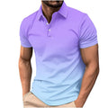 Men's Casual Polo Shirt Short Sleeve Button Collar Gradient Ribbed Knit Regular Fit
