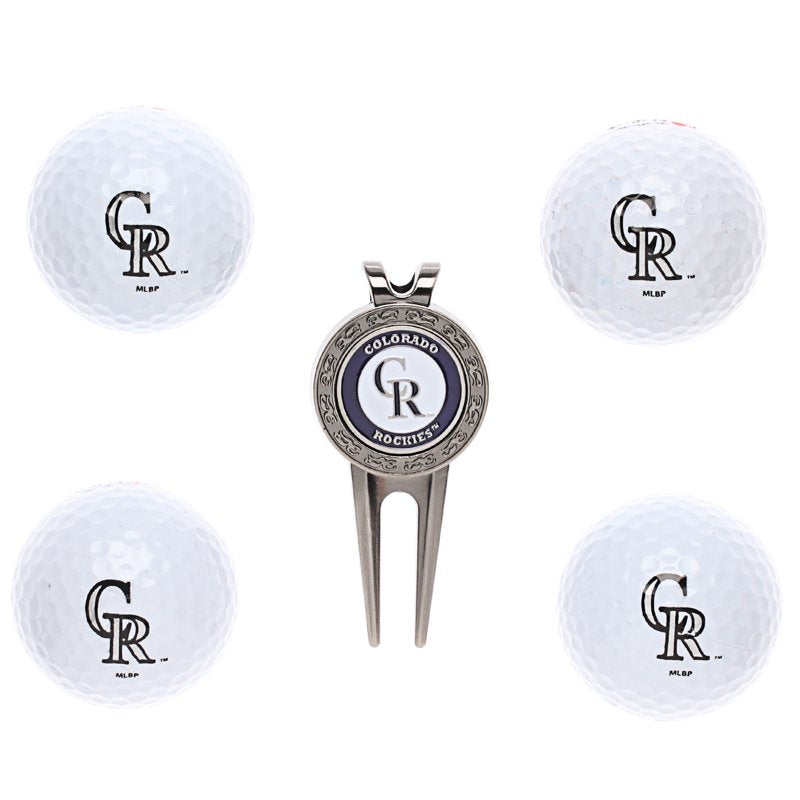 Colorado Rockies Divot Tool Gift Set - 4 Balls & Removable Ball Marker