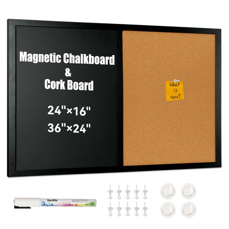 Combination Chalk and Cork Board 16x24 Wall Organizer with Rustic Frame