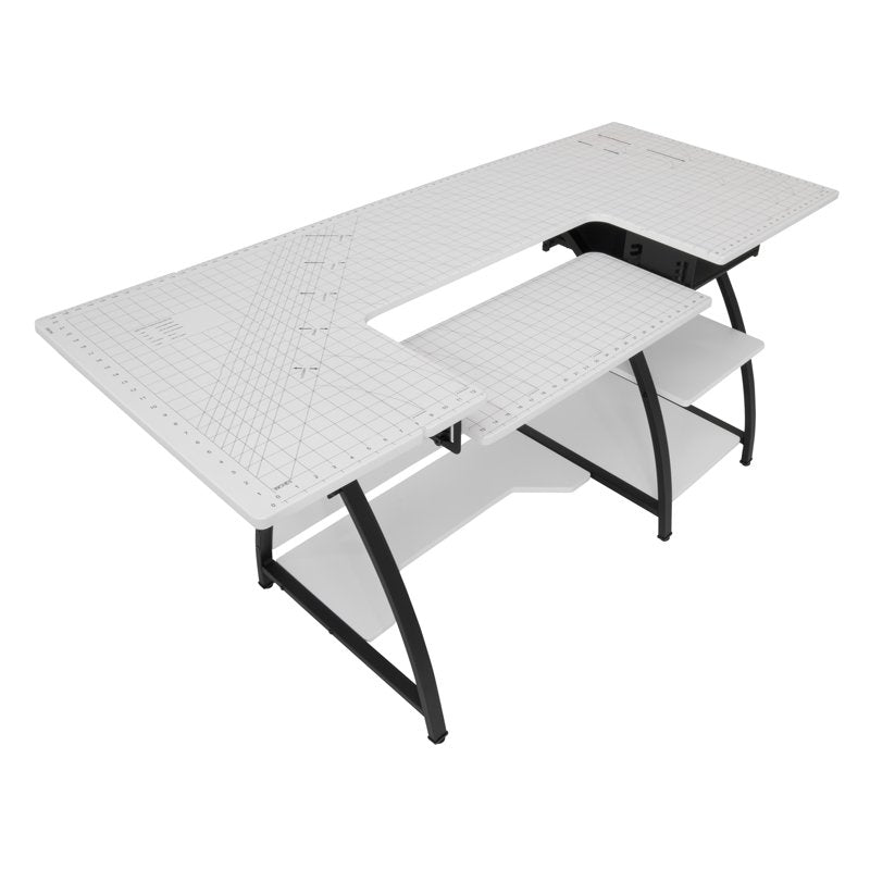 Adjustable Sewing Table with Storage and Foldable Shelf - Craft & Hobby Desk
