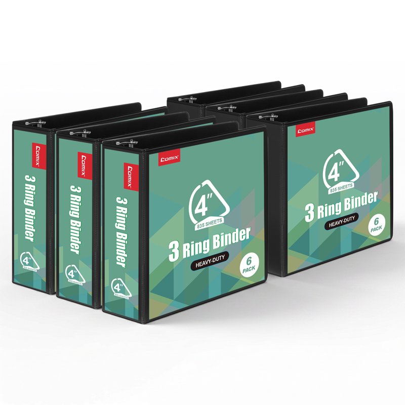 Heavy-Duty 4-Inch 3-Ring Binder Set - Water-Resistant, 835 Sheet Capacity, Black