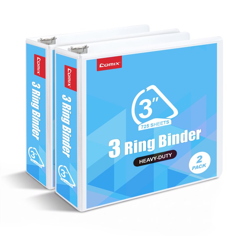 Heavy-Duty 3-Inch 3-Ring Binder with Clear Cover - 725 Sheet Capacity, 2-Pack